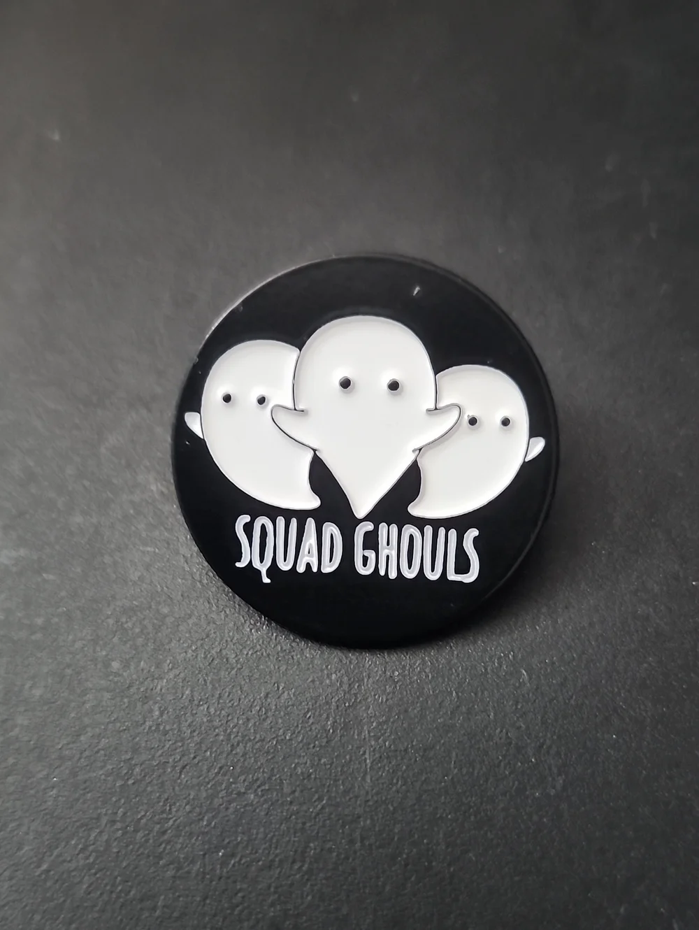Squad Ghouls Black & White Ghost Pin Button - Cute Halloween Accessory